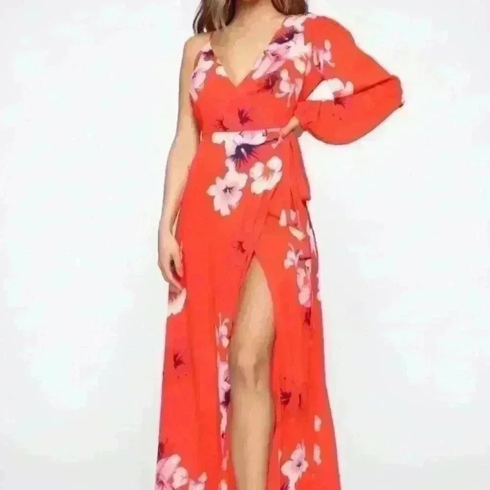 Fashion Nova Womens Red A Hand In Glory Floral Maxi Dress S